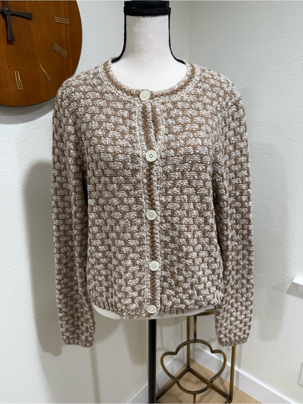 J.Crew Textured Knit Cardigan Sweater Oatmeal Taupe Women’s Medium